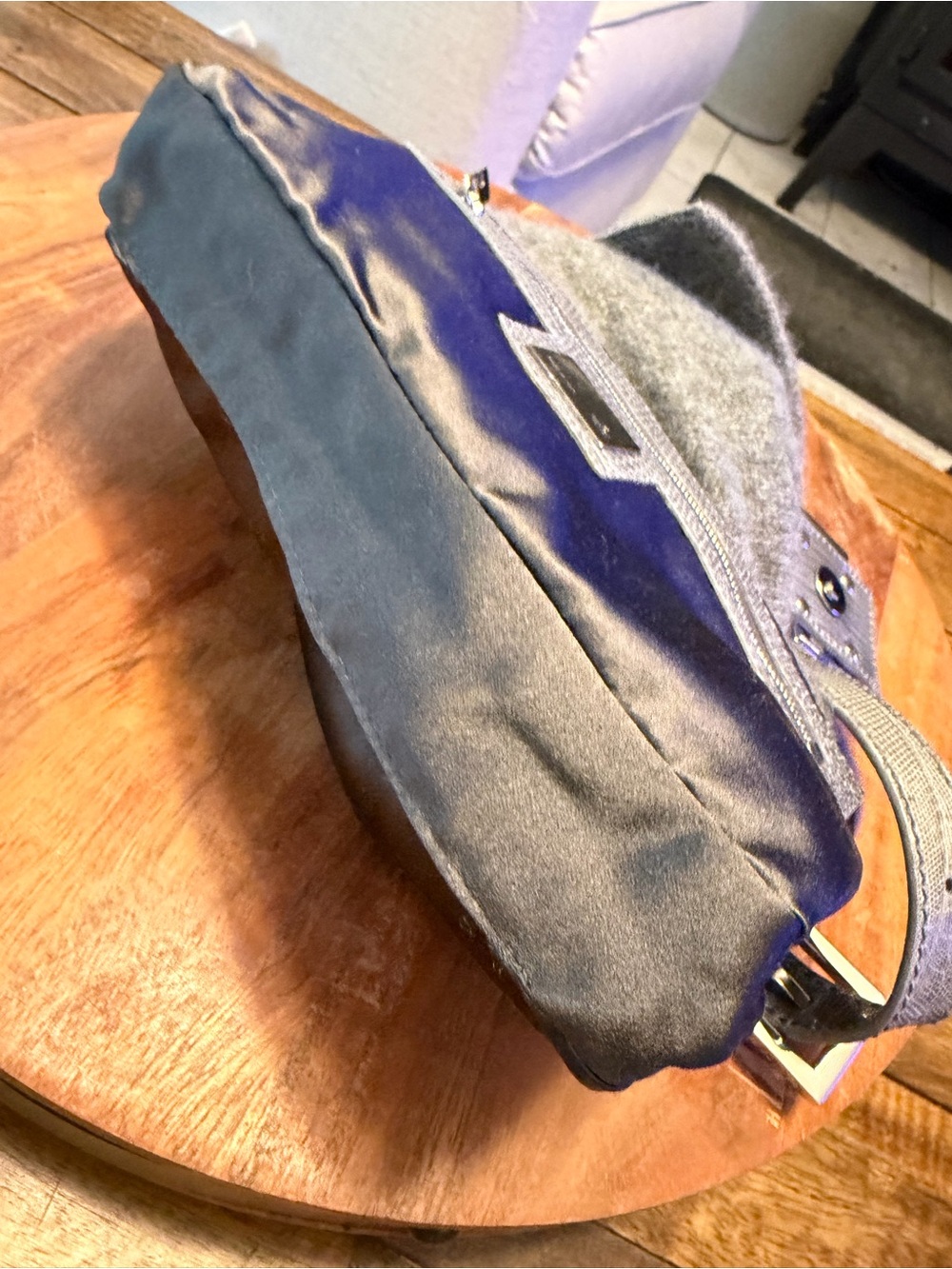 Fendi Gray Cashmere Wool Shoulder Bag with Snakeskin Leather and Silver Hardware - Picture 8 of 11
